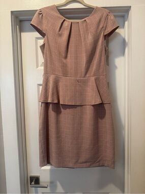 connected apparel Mauve Windowpane Peplum Dress